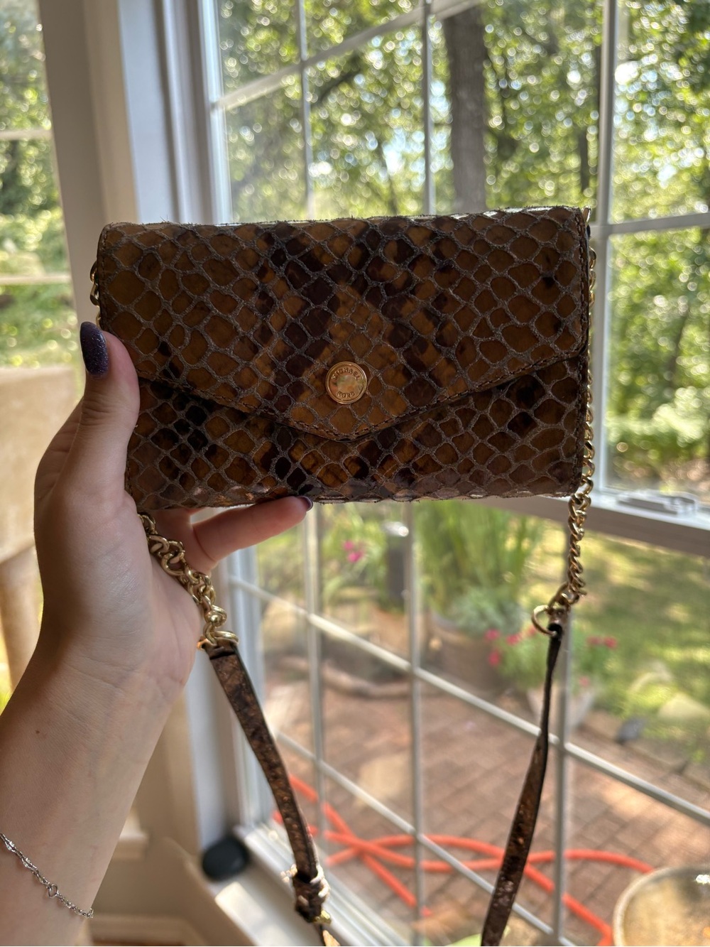 Michael Kors Brown Snake-Print Chain Crossbody